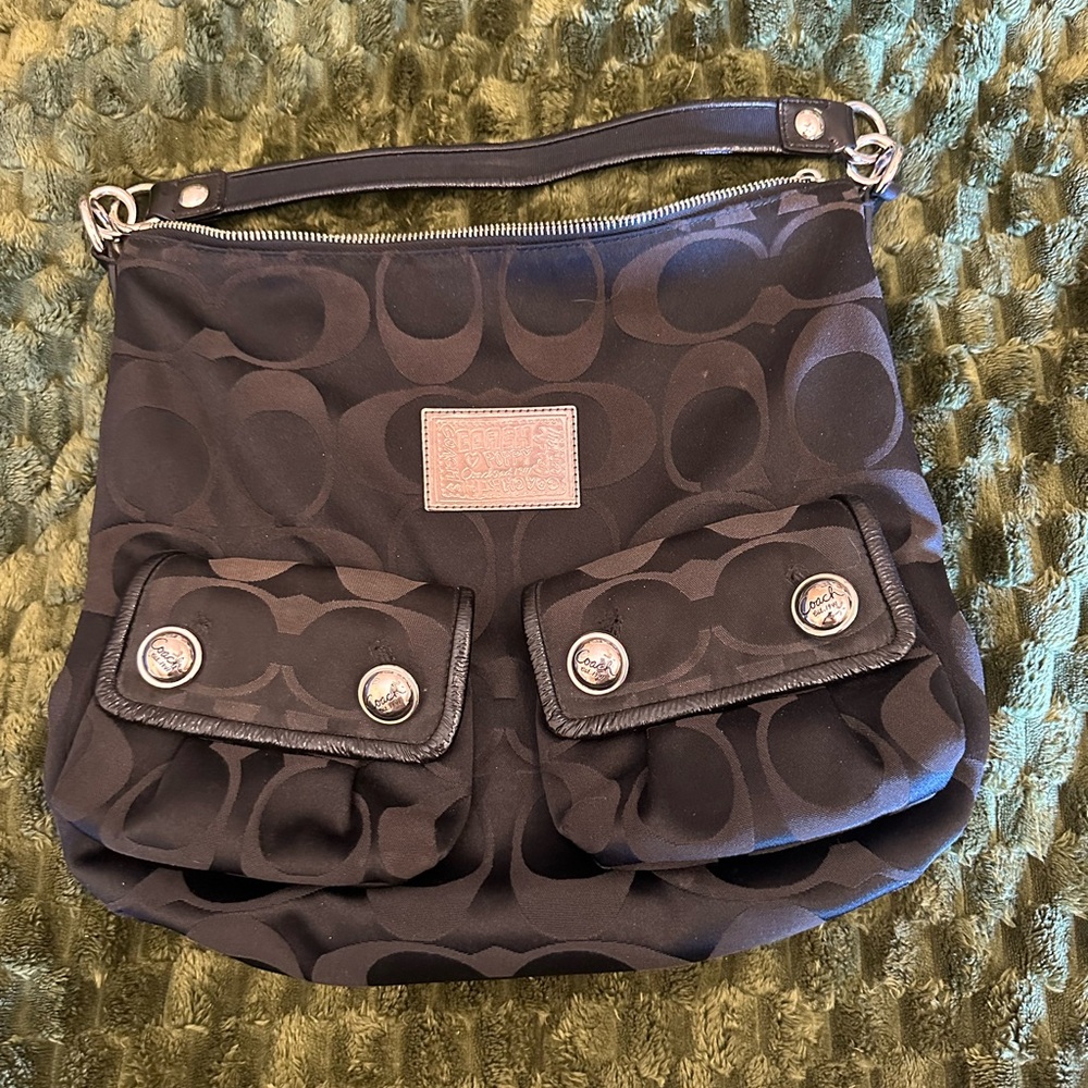 Coach Black Shoulder Bag with Signature print with cross body strap